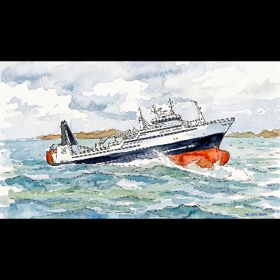Trawler Taking Waves