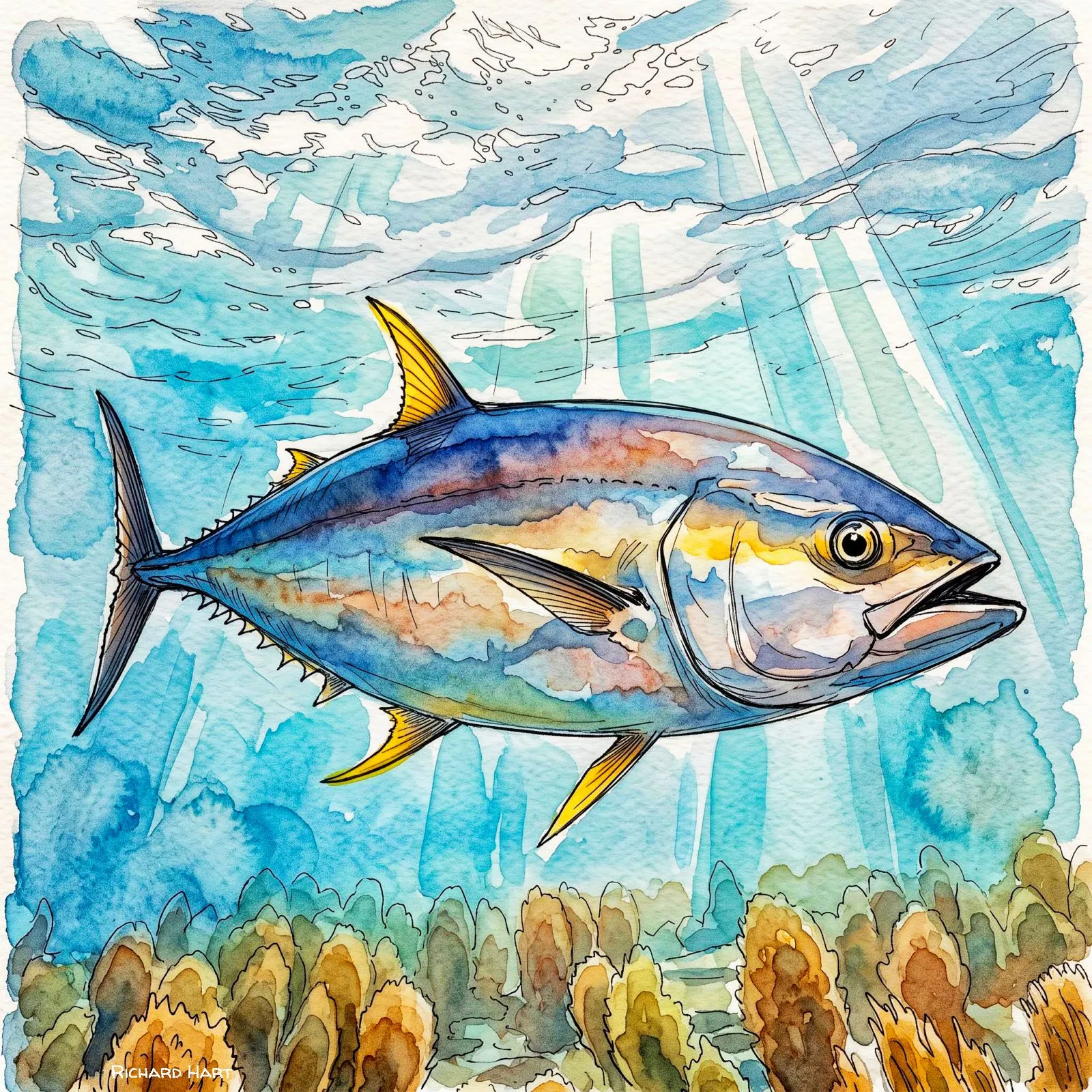 Yellowfin Tuna  near sea bed