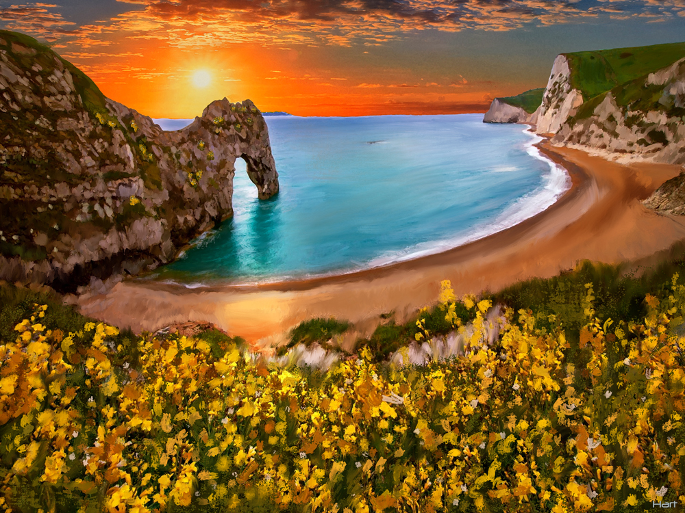 Sunset at the Durdle Door and the Steps to Man O'War Beach by Richard Hart